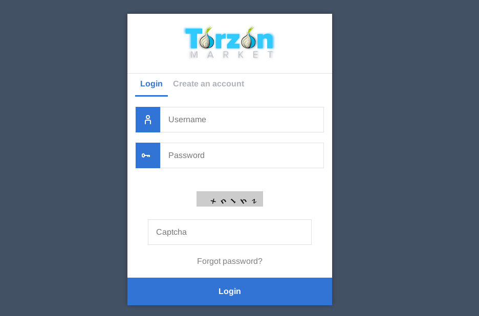 Login page for Torzon Market